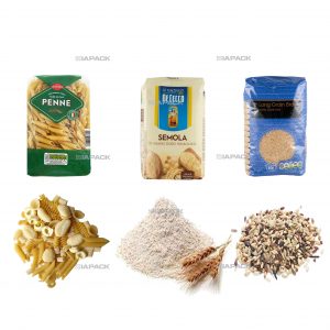 અનાજ માટે સ્વચાલિત ફ્લેટ બોટમ બેગ ફોર્મિંગ ફિલિંગ લેબલિંગ પેકેજિંગ